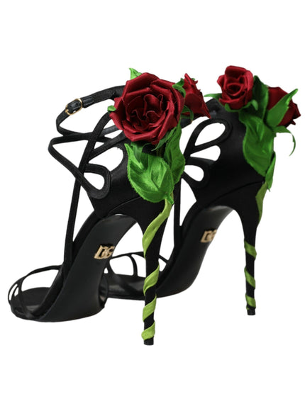 Dolce & Gabbana Black Floral Satin Heels - Ellie Belle