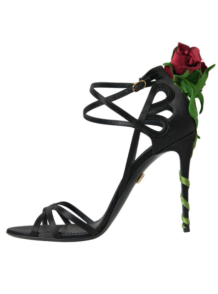 Dolce & Gabbana Black Floral Satin Heels - Ellie Belle