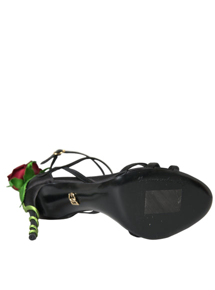 Dolce & Gabbana Black Floral Satin Heels - Ellie Belle