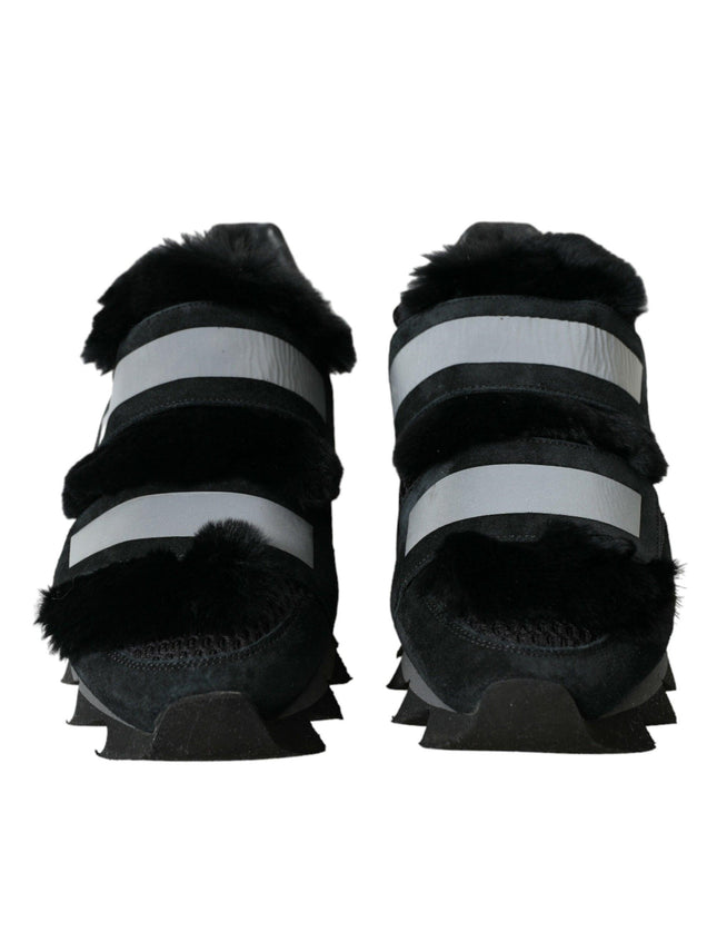 Dolce & Gabbana Black Fur Embellished Suede Sneakers Shoes - Ellie Belle