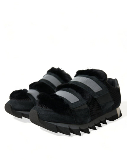 Dolce & Gabbana Black Fur Embellished Suede Sneakers Shoes - Ellie Belle