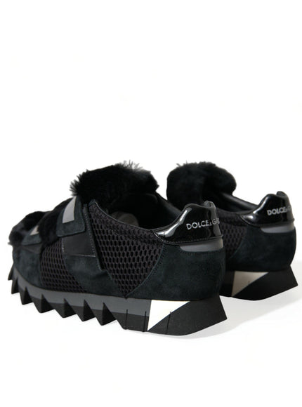 Dolce & Gabbana Black Fur Embellished Suede Sneakers Shoes - Ellie Belle