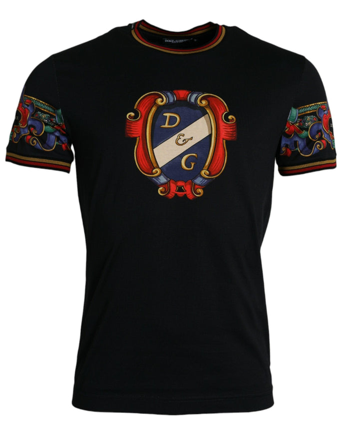 Dolce & Gabbana Black Heraldic Print Crew Neck T-shirt - Ellie Belle