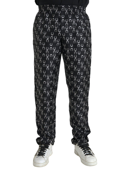 Dolce & Gabbana Black Horseshoe Print Silk Pants - Ellie Belle