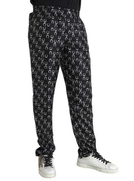 Dolce & Gabbana Black Horseshoe Print Silk Pants - Ellie Belle