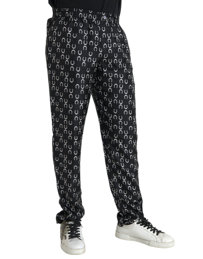 Dolce & Gabbana Black Horseshoe Print Silk Pants - Ellie Belle