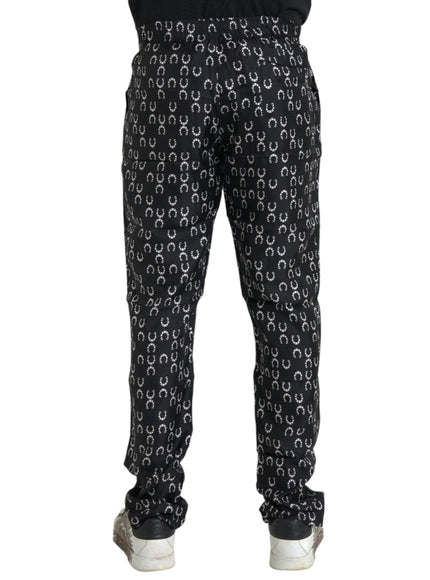 Dolce & Gabbana Black Horseshoe Print Silk Pants - Ellie Belle