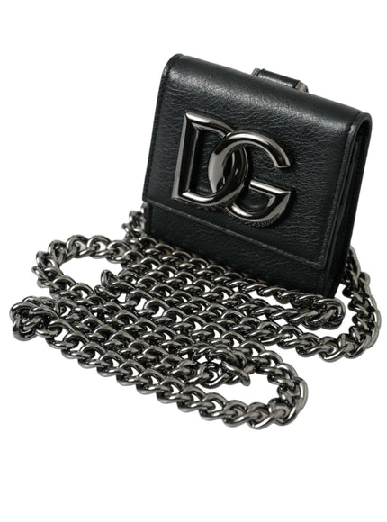 Dolce & Gabbana Black Lamb Leather Logo Card Holder Chain Strap Bags - Ellie Belle