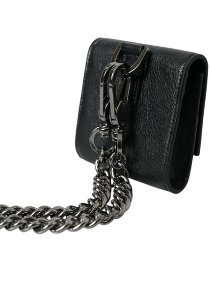 Dolce & Gabbana Black Lamb Leather Logo Card Holder Chain Strap Bags - Ellie Belle