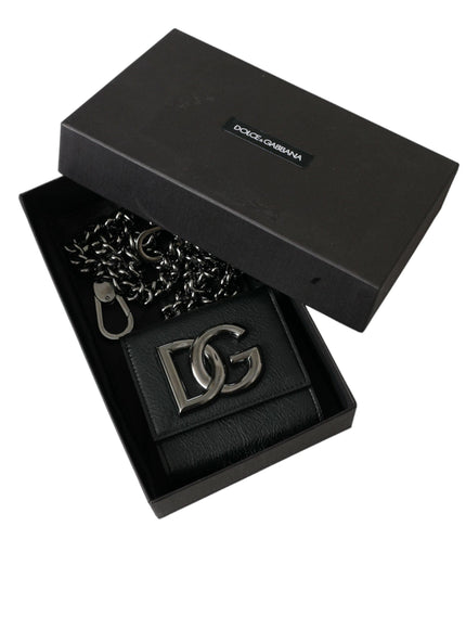 Dolce & Gabbana Black Lamb Leather Logo Card Holder Chain Strap Bags - Ellie Belle