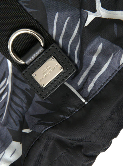 Dolce & Gabbana Black Leaf Print Adjustable Drawstring Nap Sack Bag - Ellie Belle