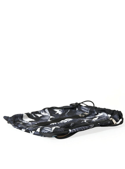 Dolce & Gabbana Black Leaf Print Adjustable Drawstring Nap Sack Bag - Ellie Belle