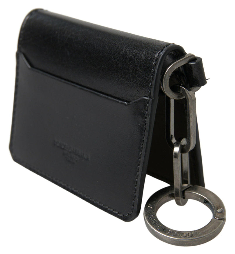 Dolce & Gabbana Black Leather Bifold Logo Card Holder Men Wallet - Ellie Belle