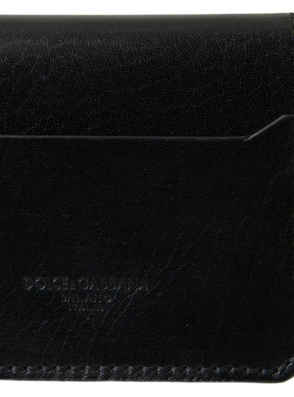 Dolce & Gabbana Black Leather Bifold Logo Card Holder Men Wallet - Ellie Belle