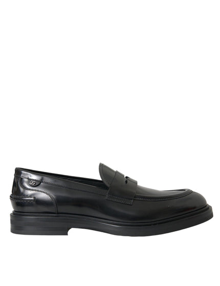Dolce & Gabbana Black Leather Flat Slip On Shoes - Ellie Belle