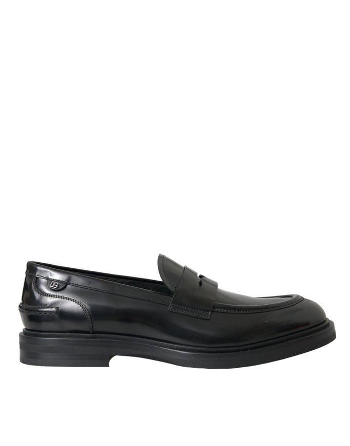 Dolce & Gabbana Black Leather Flat Slip On Shoes - Ellie Belle