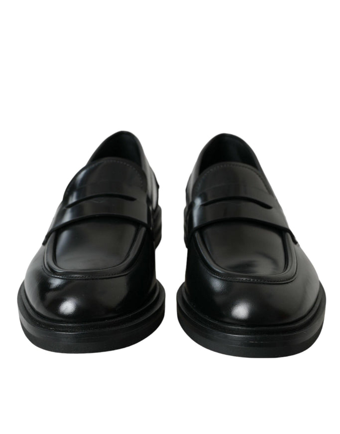 Dolce & Gabbana Black Leather Flat Slip On Shoes - Ellie Belle