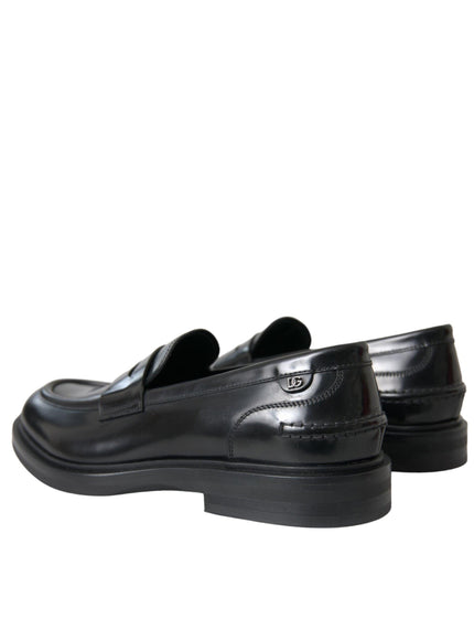 Dolce & Gabbana Black Leather Flat Slip On Shoes - Ellie Belle