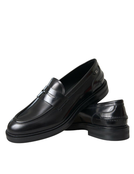 Dolce & Gabbana Black Leather Flat Slip On Shoes - Ellie Belle
