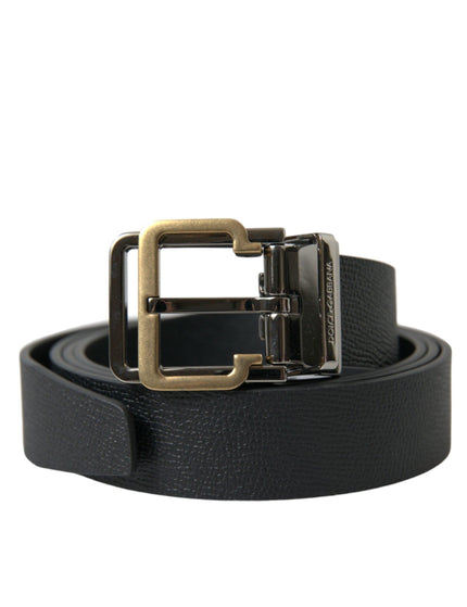 Dolce & Gabbana Black Leather Gold Silver Metal Buckle Belt - Ellie Belle