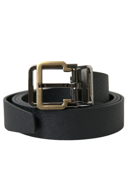 Dolce & Gabbana Black Leather Gold Silver Metal Buckle Belt - Ellie Belle