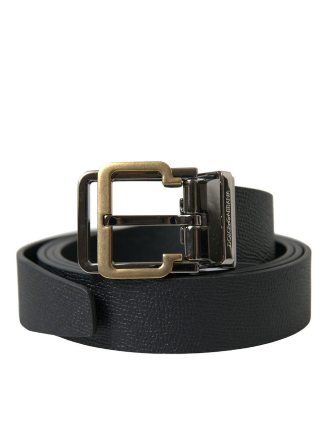 Dolce & Gabbana Black Leather Gold Silver Metal Buckle Belt - Ellie Belle