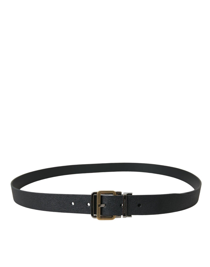 Dolce & Gabbana Black Leather Gold Silver Metal Buckle Belt - Ellie Belle