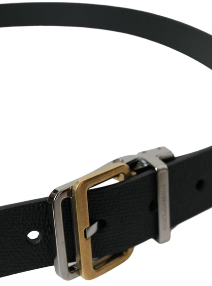 Dolce & Gabbana Black Leather Gold Silver Metal Buckle Belt - Ellie Belle