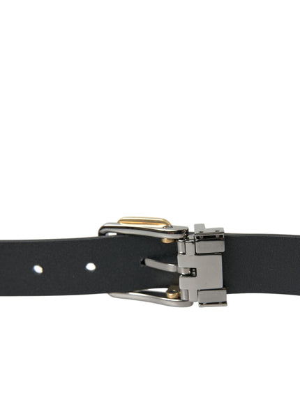 Dolce & Gabbana Black Leather Gold Silver Metal Buckle Belt - Ellie Belle