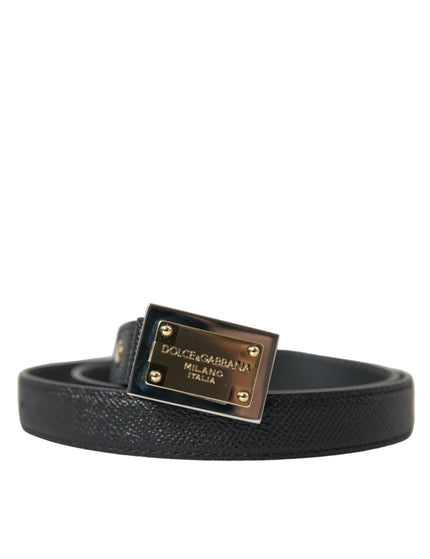 Dolce & Gabbana Black Leather Gold Square Metal Buckle Belt - Ellie Belle