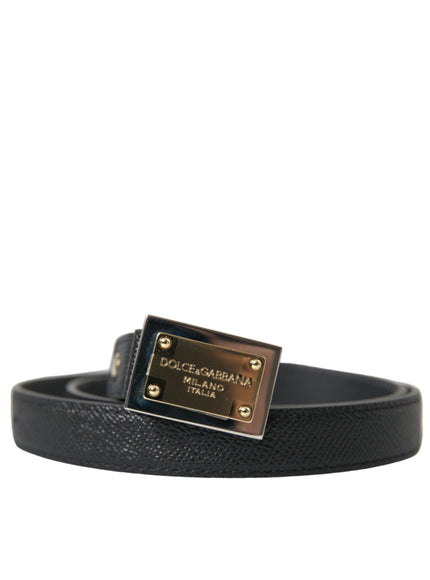 Dolce & Gabbana Black Leather Gold Square Metal Buckle Belt - Ellie Belle