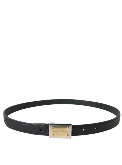 Dolce & Gabbana Black Leather Gold Square Metal Buckle Belt - Ellie Belle