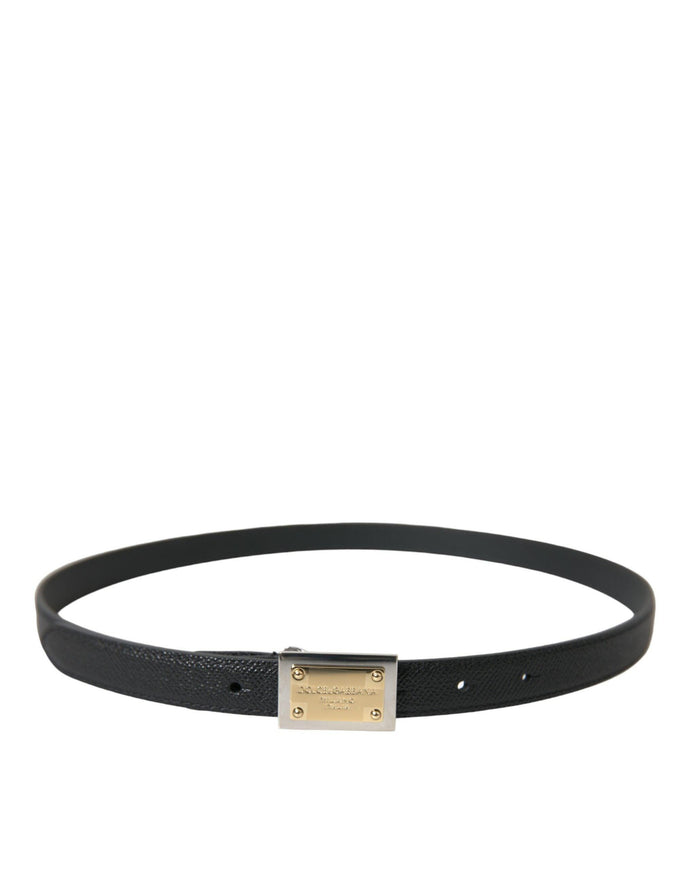 Dolce & Gabbana Black Leather Gold Square Metal Buckle Belt - Ellie Belle