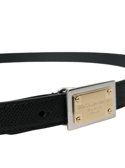 Dolce & Gabbana Black Leather Gold Square Metal Buckle Belt - Ellie Belle