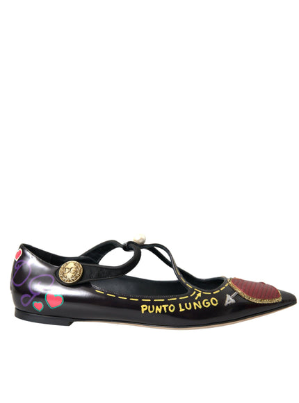 Dolce & Gabbana Black Leather Heart Embellished Flats - Ellie Belle