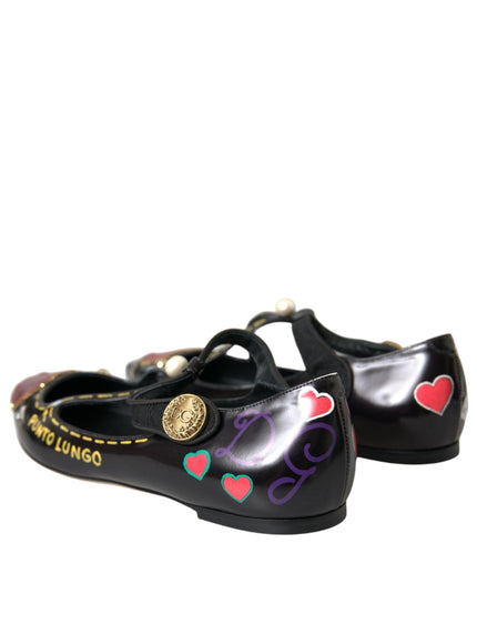 Dolce & Gabbana Black Leather Heart Embellished Flats - Ellie Belle