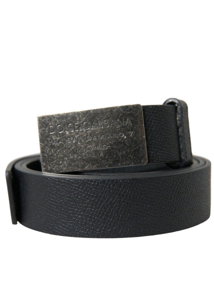 Dolce & Gabbana Black Leather Rectangle Metal Buckle Belt - Ellie Belle