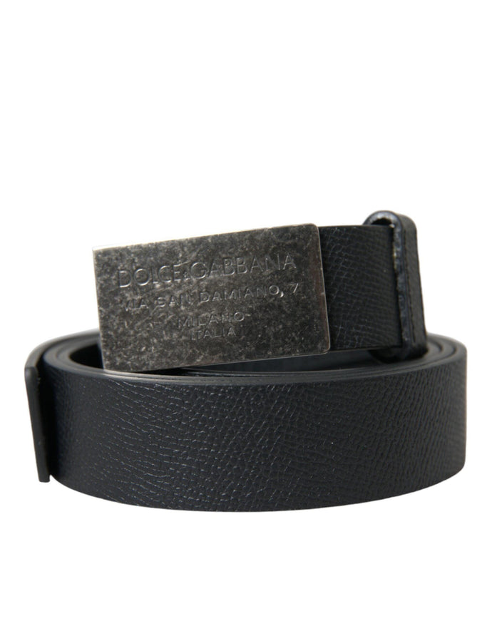 Dolce & Gabbana Black Leather Rectangle Metal Buckle Belt - Ellie Belle