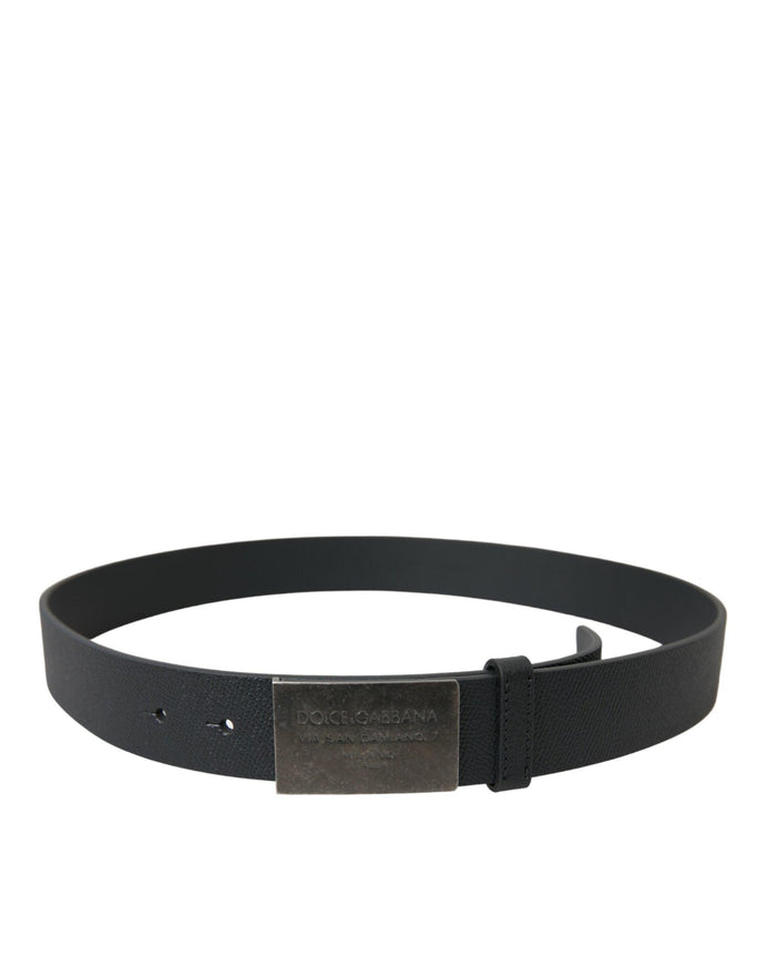 Dolce & Gabbana Black Leather Rectangle Metal Buckle Belt - Ellie Belle