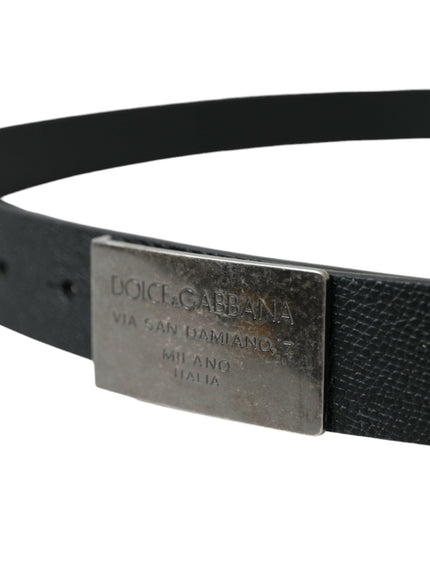 Dolce & Gabbana Black Leather Rectangle Metal Buckle Belt - Ellie Belle