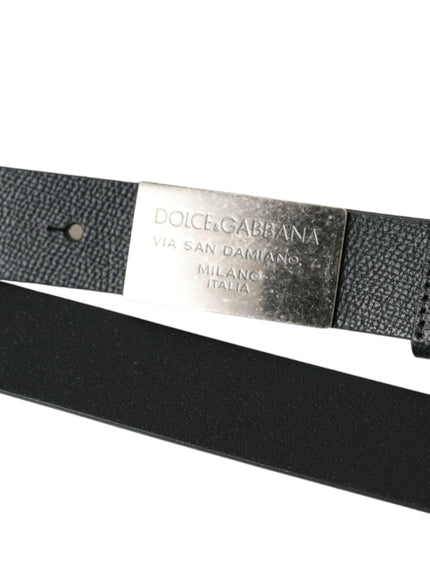 Dolce & Gabbana Black Leather Rectangle Metal Buckle Belt - Ellie Belle