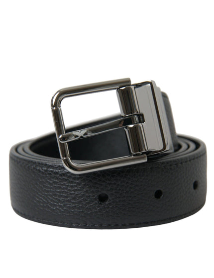 Dolce & Gabbana Black Leather Reversible Silver Buckle Belt - Ellie Belle