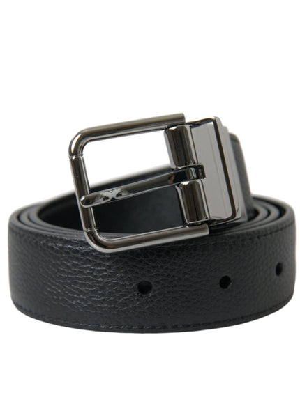 Dolce & Gabbana Black Leather Reversible Silver Buckle Belt - Ellie Belle