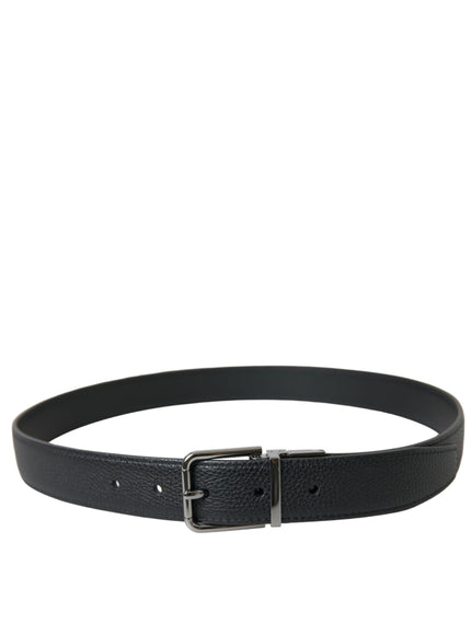 Dolce & Gabbana Black Leather Reversible Silver Buckle Belt - Ellie Belle