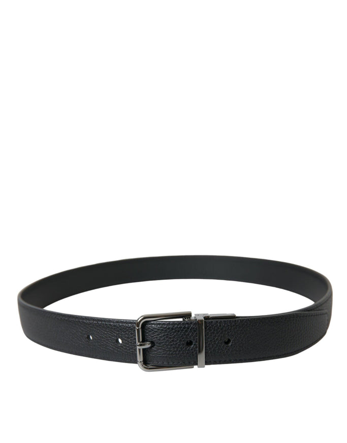 Dolce & Gabbana Black Leather Reversible Silver Buckle Belt - Ellie Belle