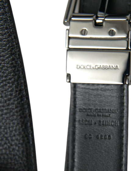 Dolce & Gabbana Black Leather Reversible Silver Buckle Belt - Ellie Belle