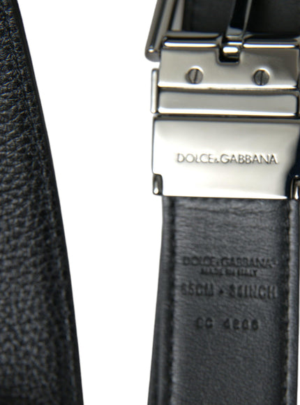 Dolce & Gabbana Black Leather Reversible Silver Buckle Belt - Ellie Belle