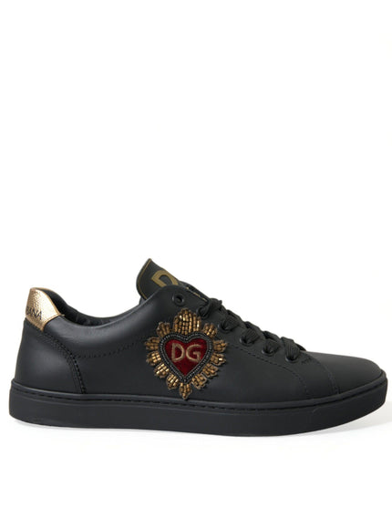 Dolce & Gabbana Black Leather Sacred Heart Sneakers Shoes - Ellie Belle