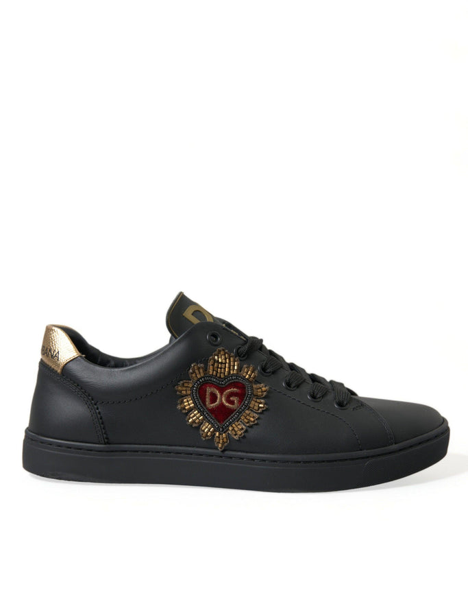 Dolce & Gabbana Black Leather Sacred Heart Sneakers Shoes - Ellie Belle