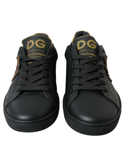 Dolce & Gabbana Black Leather Sacred Heart Sneakers Shoes - Ellie Belle